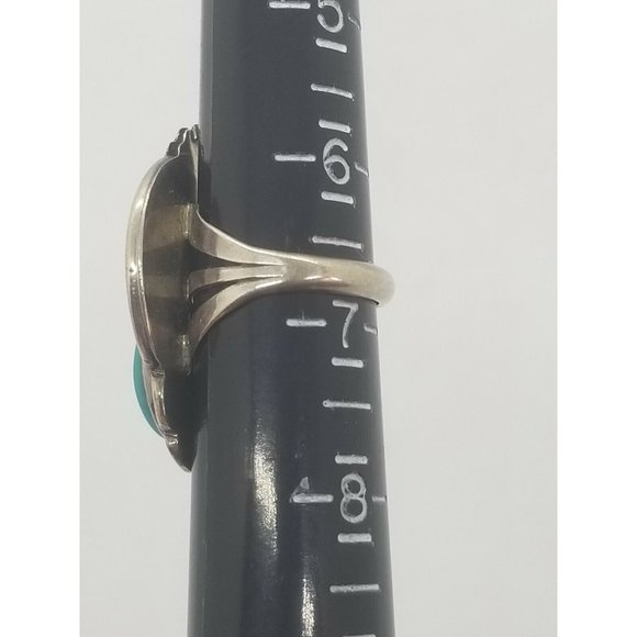 Sterling Silver and Turquoise Stone Navajo Inspired Ring Feathers Flower - Picture 8 of 9